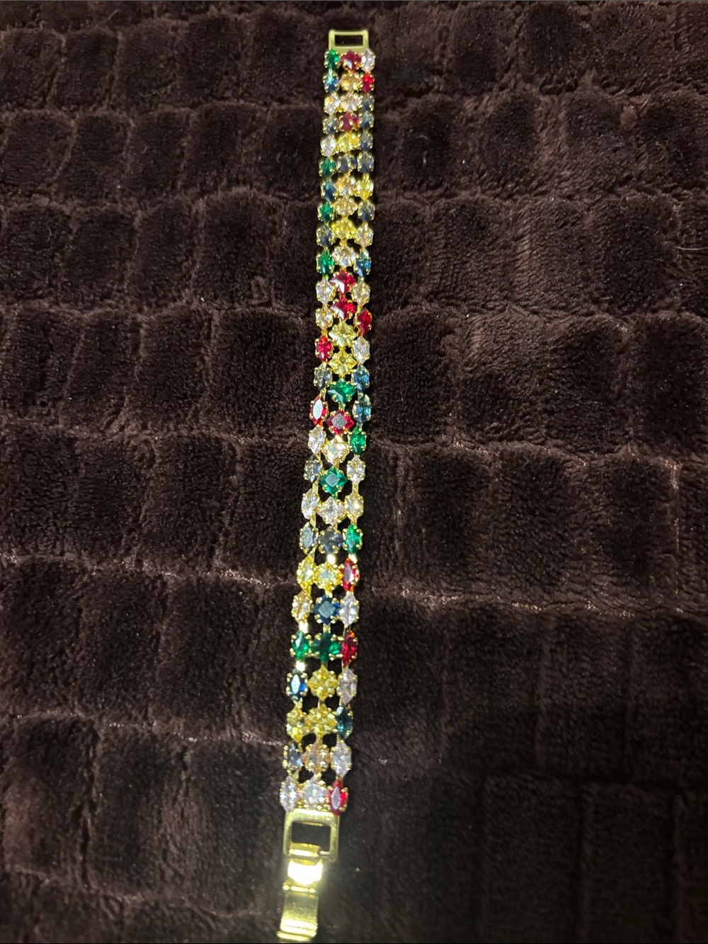 Gold-Tone Multi-Color Crystal Tennis Bracelet - Elegant Women's Jewelry